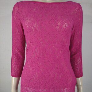 NWT Cache pink sheer laser cut stretch lace tee blouse shirt ladies XS